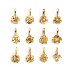 Golden Bloom ~Birth Flower Charm Pendant~14K Gold Waterproof