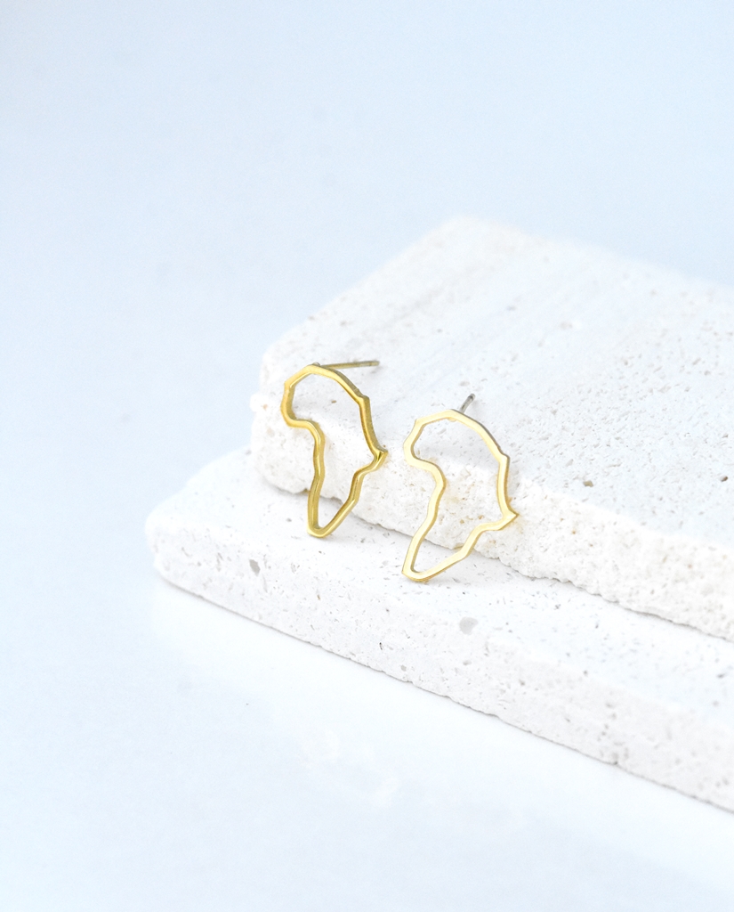 Africa Outline Studs– 14K Gold Waterproof Earrings - Image 4