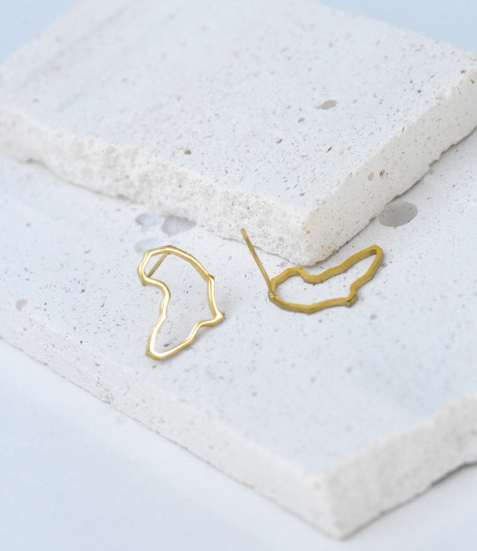 Africa Outline Studs– 14K Gold Waterproof Earrings - Image 7