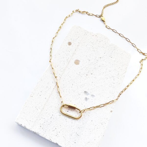 Plain Jane Link Necklace ~Paperclip Chain & Carabiner Lock ~ 14K Gold Waterproof