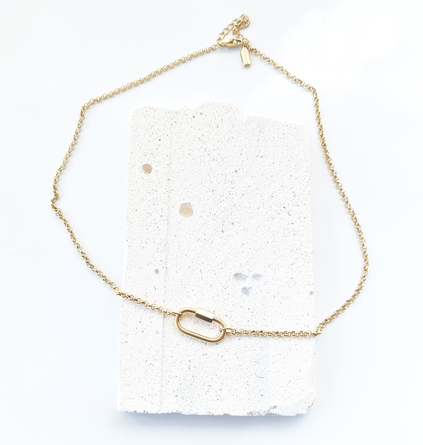Plain Jane Link Necklace ~Rolo Chain & Carabiner Lock ~ 14K Gold Waterproof - Image 5
