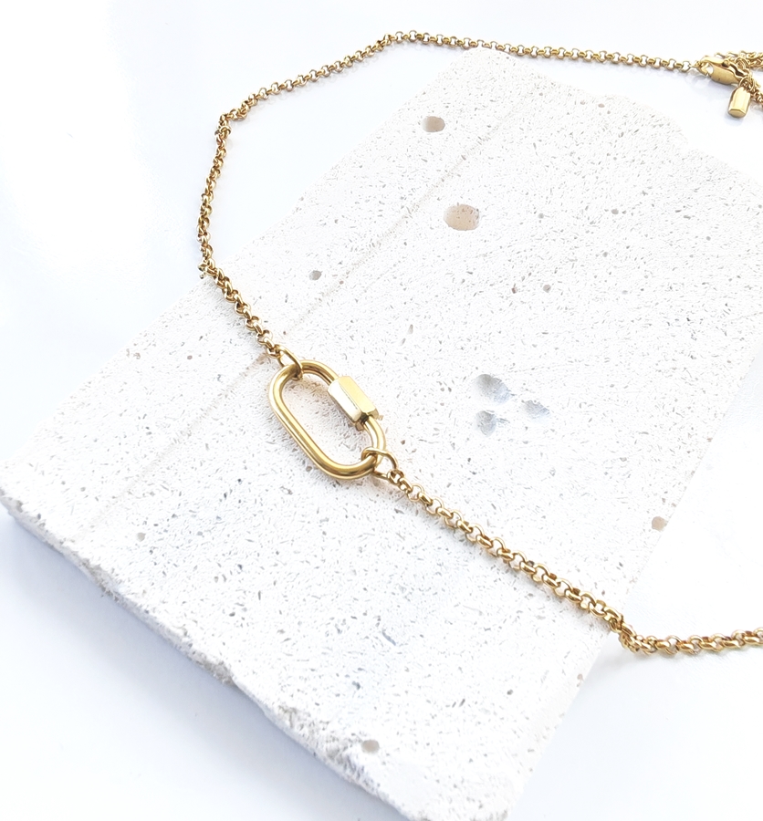Plain Jane Link Necklace ~Rolo Chain & Carabiner Lock ~ 14K Gold Waterproof - Image 3