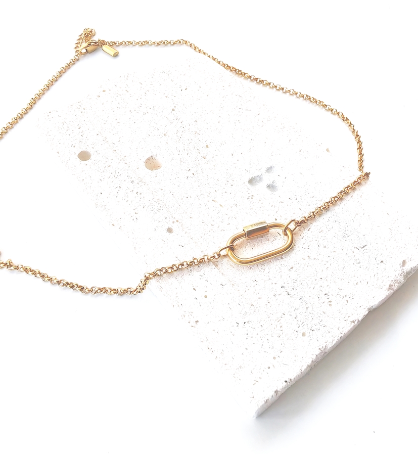 Plain Jane Link Necklace ~Rolo Chain & Carabiner Lock ~ 14K Gold Waterproof