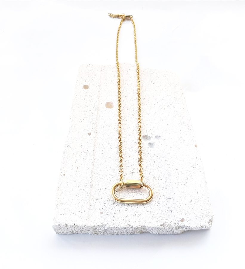 Plain Jane Link Necklace ~Rolo Chain & Carabiner Lock ~ 14K Gold Waterproof - Image 2