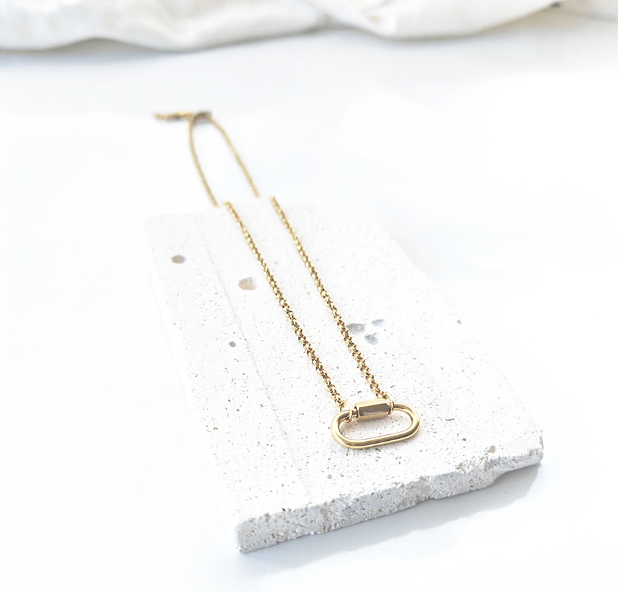 Plain Jane Link Necklace ~Rolo Chain & Carabiner Lock ~ 14K Gold Waterproof - Image 4