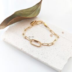 Plain Jane Link Bracelet ~Paperclip Chain & Carabiner Lock ~ 14K Gold Waterproof