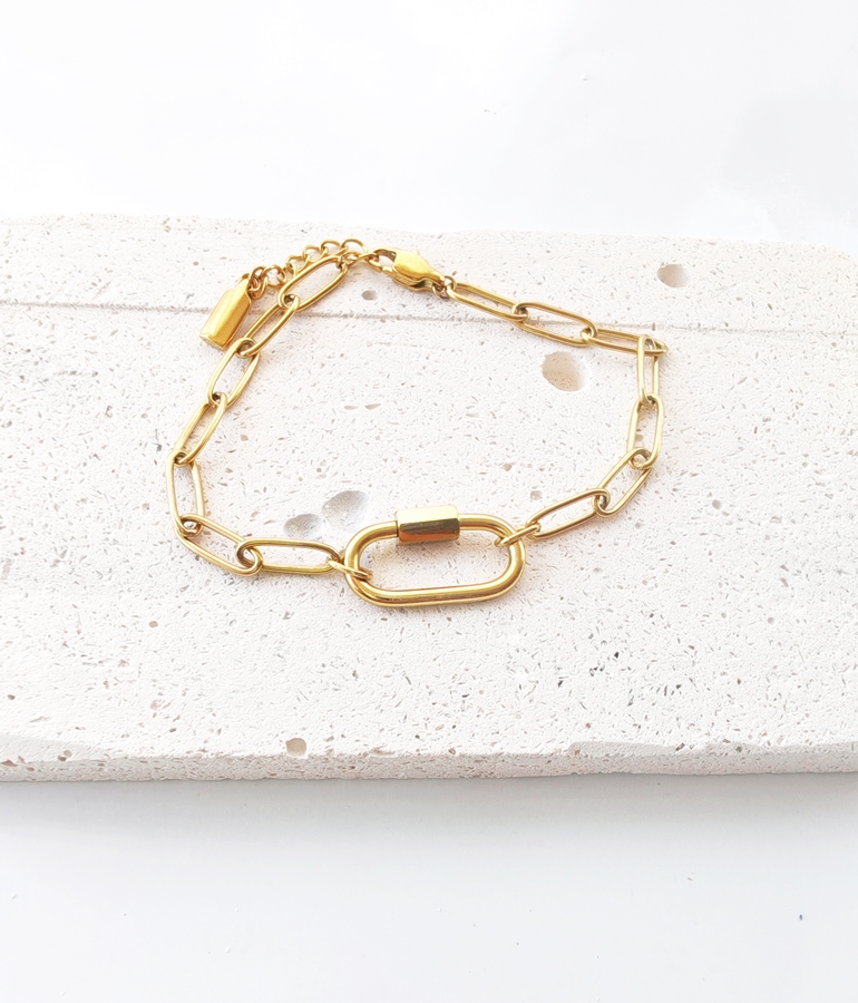 Plain Jane Link Bracelet ~Paperclip Chain & Carabiner Lock ~ 14K Gold Waterproof - Image 2