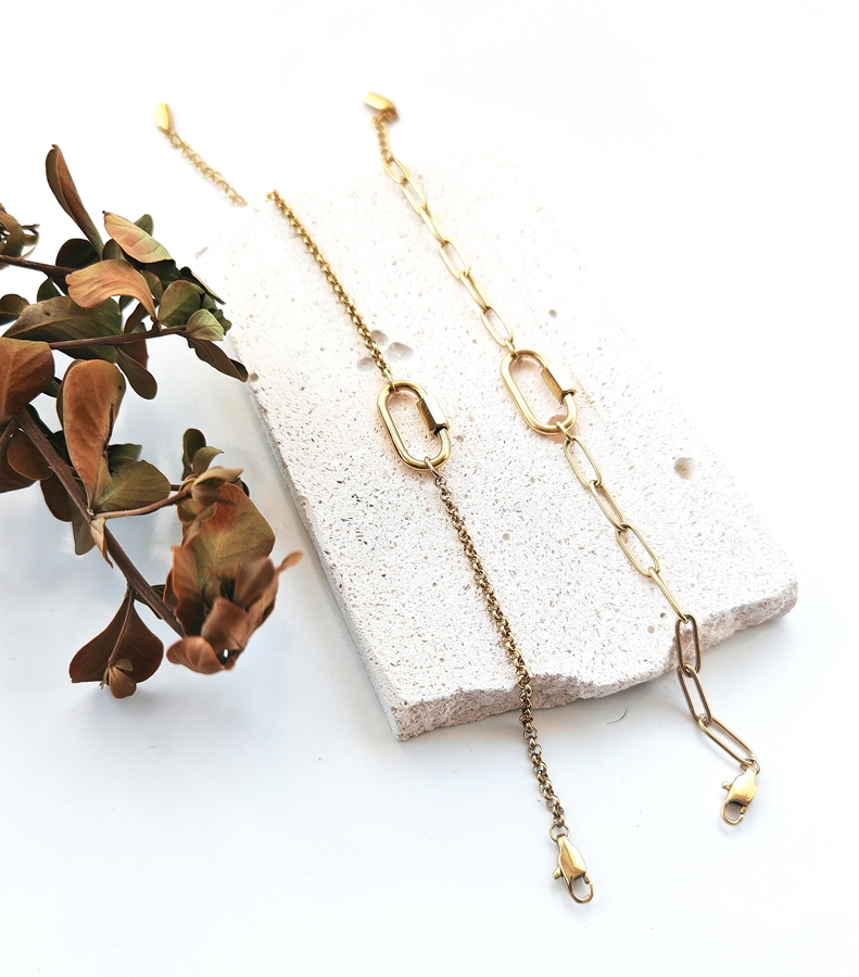 Plain Jane Link Bracelet ~Paperclip Chain & Carabiner Lock ~ 14K Gold Waterproof - Image 5