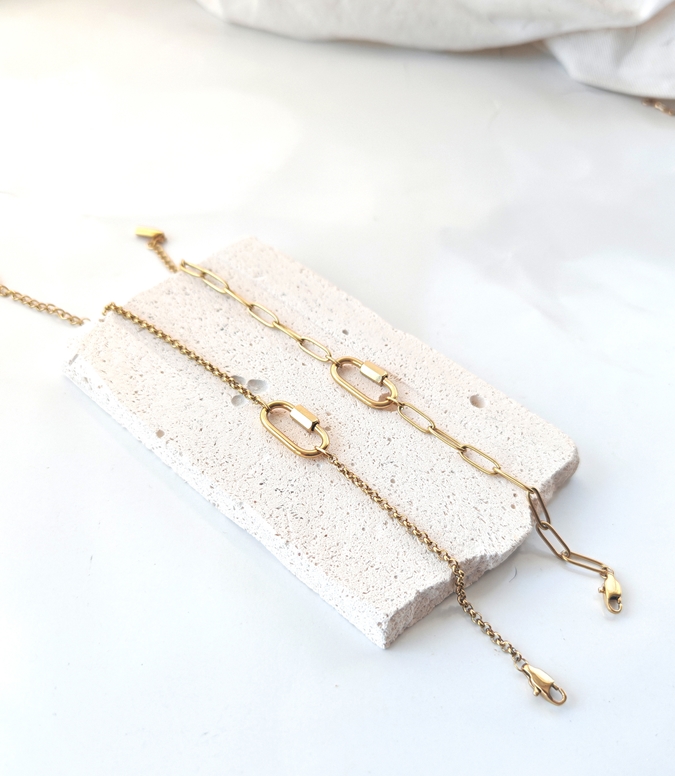 Plain Jane Link Bracelet ~Paperclip Chain & Carabiner Lock ~ 14K Gold Waterproof - Image 6